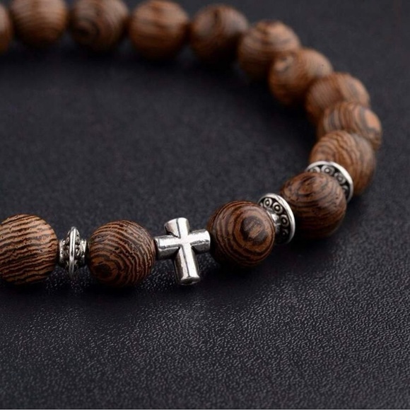 Other - Cross Wood Beaded Bracelet, Men’s, Unisex